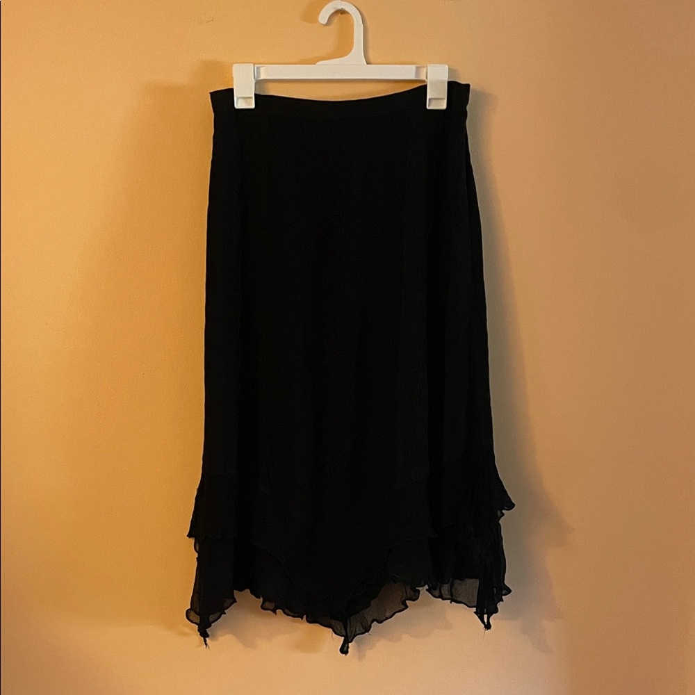 Vintage Black Embroidered Witchy Lettuce Hem Skirt